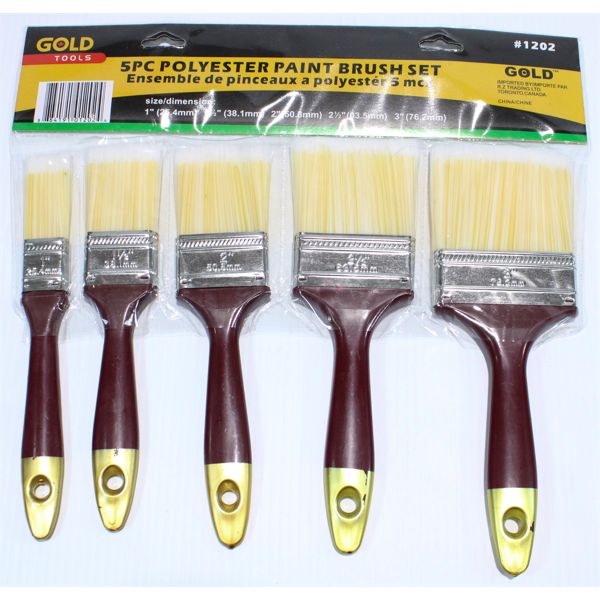 5 POLYESTER PAINT BRUSH SET, MULTIPLE SIZES