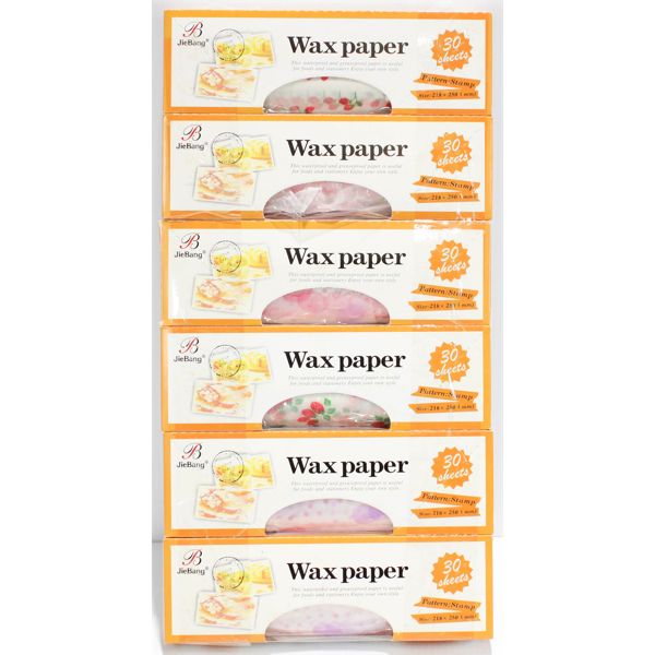 6 BOXES OF WAX PAPER, 30 SHEETS/BOX, 21.8 CM X 25 CM