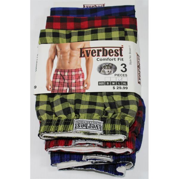 3 PAIRS EVERBEST PLAID BOXERS, SIZE L