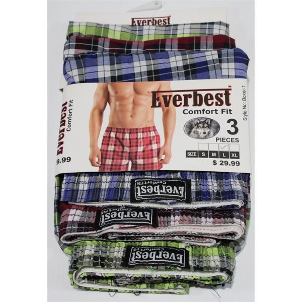 3 PAIRS EVERBEST PLAID BOXERS, SIZE L