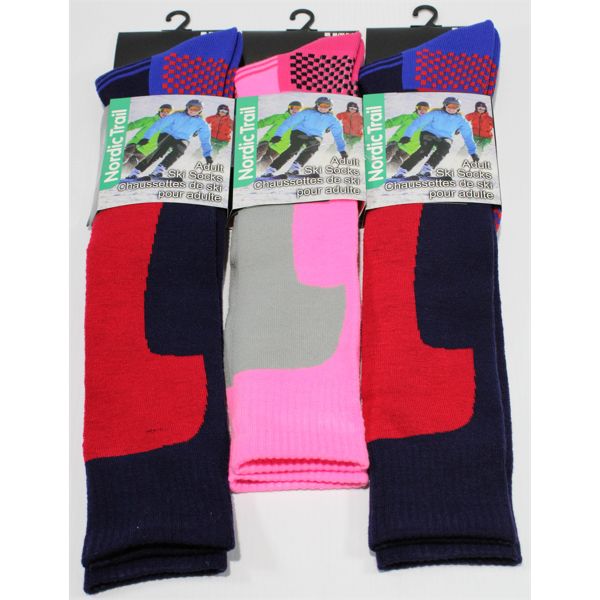 2 PAIRS NORDIC TRAIL SKI SOCKS - 2 LARGE, 1 MEDIUM