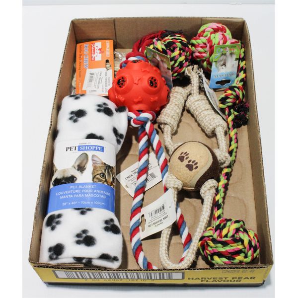 ASST. DOG TOYS/TREATS AND BLANKET