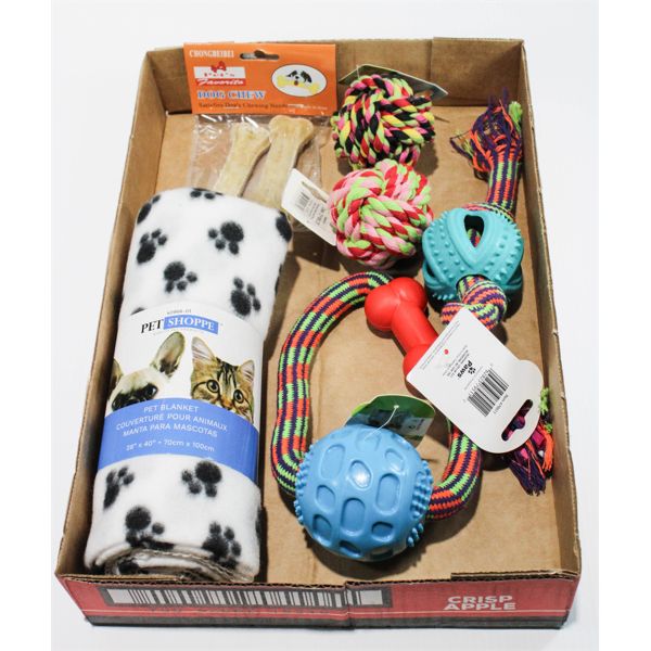 ASST. DOG TOYS/TREATS & BLANKET