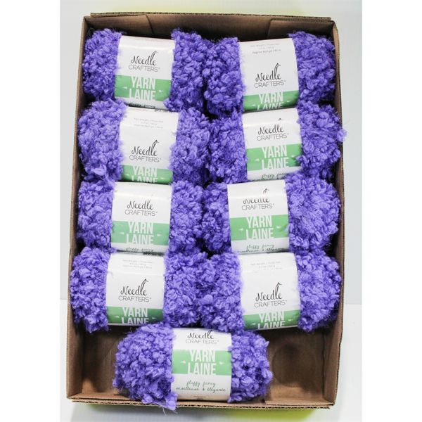 9 SKEINS NEEDLE CRAFTERS FLUFFY FANCY YARN, PURPLE