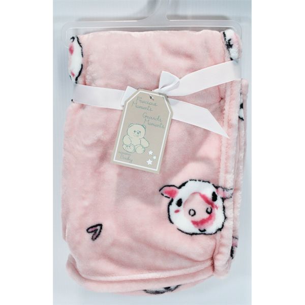 PRECIOUS MOMENTS PINK FARM THEMED BABY BLANKET		