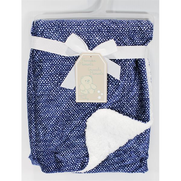 PRECIOUS MOMENTS NAVY BLUE/WHITE BABY BLANKET		