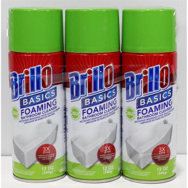 3 CANS BRILLO BASICS FOAMING BATHROOM CLEANER