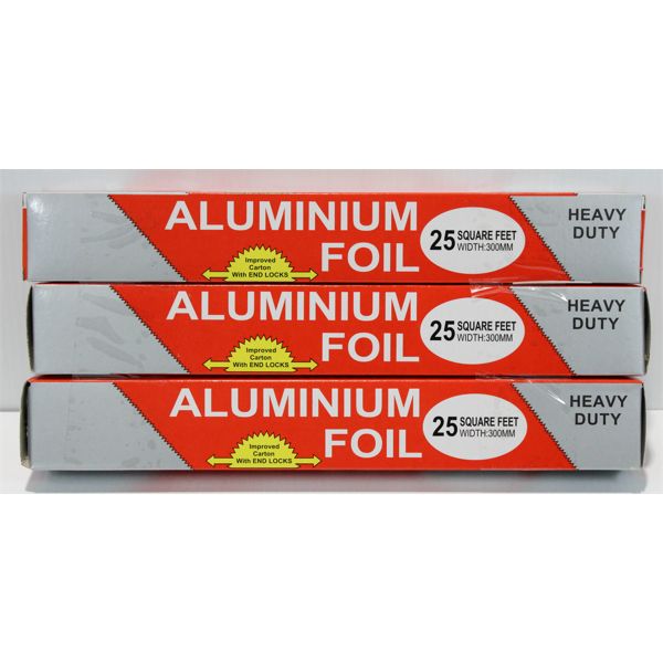 3 ROLLS OF HEAVY DUTY ALUMINUM FOIL, 25 SQUARE FEET