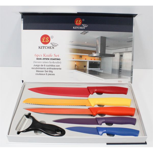 6 PIECE KNIFE SET, MULTICOLORED, W/PEELER