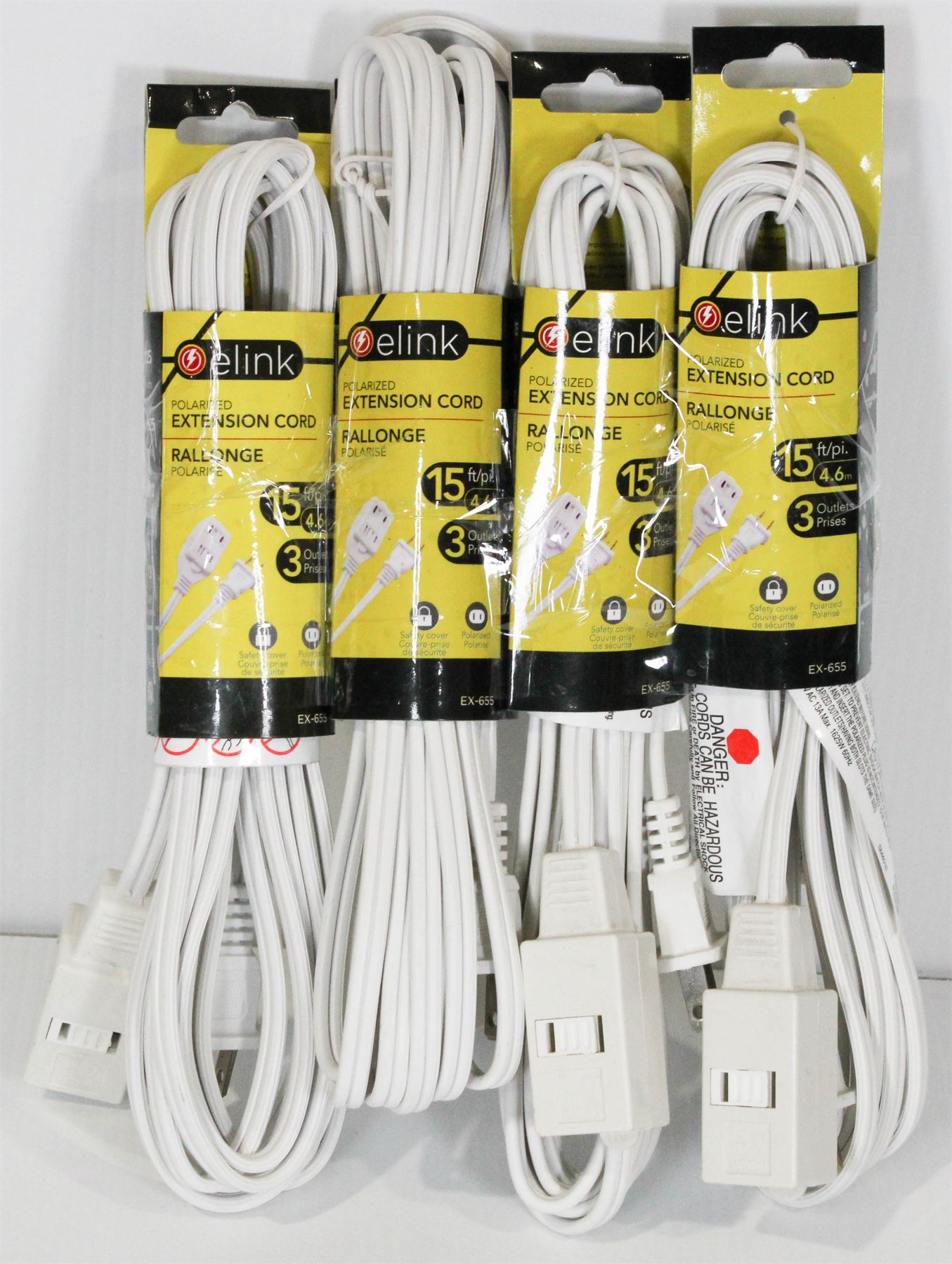 4 ELINK POLARIZED EXTENSION CORDS 15' & 3 OUTLETS/EA