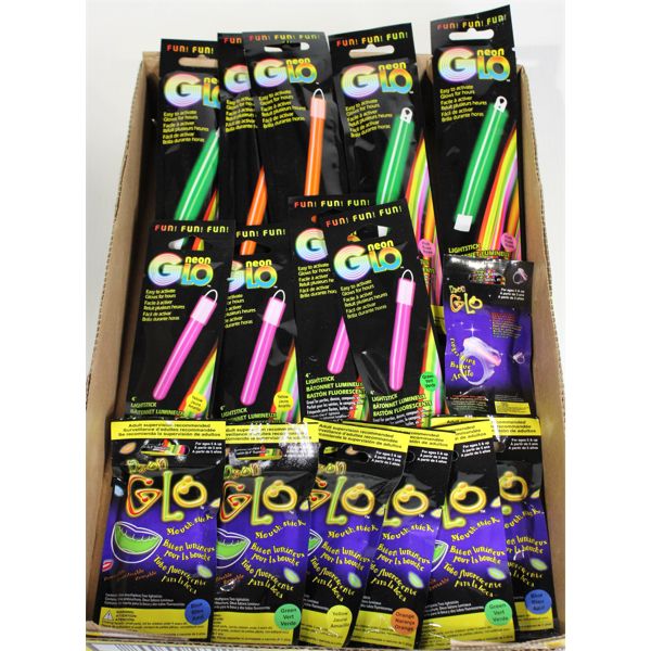 16 PCS NEON GLO LIGHT STICKS, MOUTH STICKS, AND RING