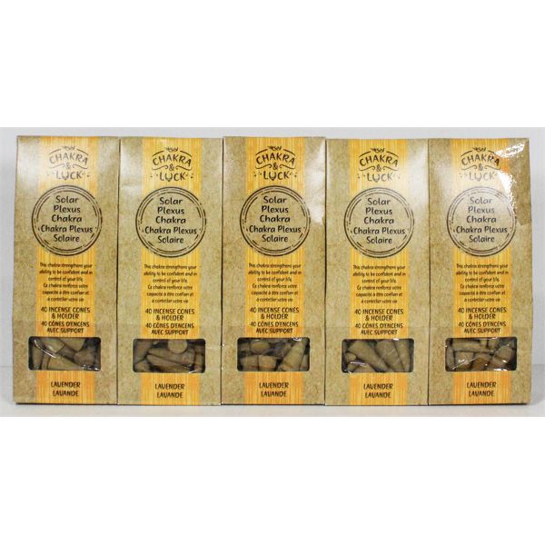 5 CHAKRA & LUCK 40 LAVENDER INCENSE CONES & HOLDER 