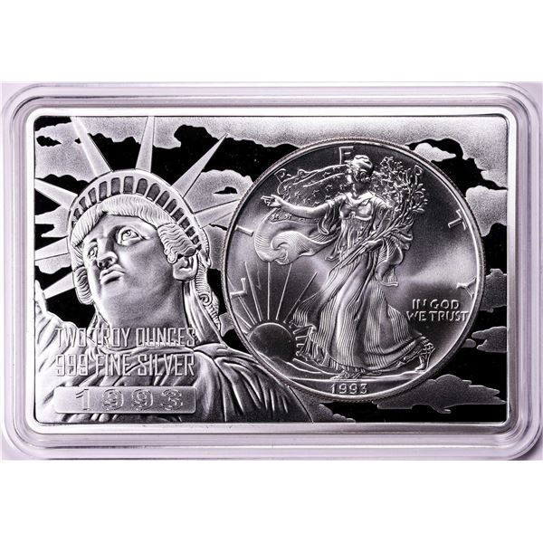 1993 $1 American Silver Eagle Coin & 2oz Silver Bar Set