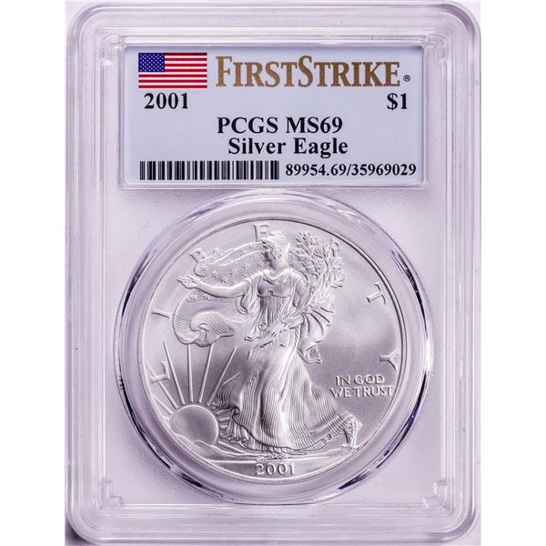 2001 $1 American Silver Eagle Coin PCGS MS69 First Strike
