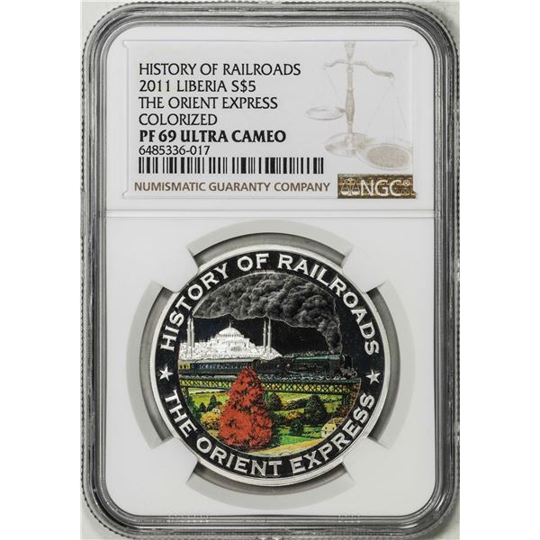 2011 Liberia $5 History of Railroads Orient Express Silver Coin NGC PF69 Ultra Cameo