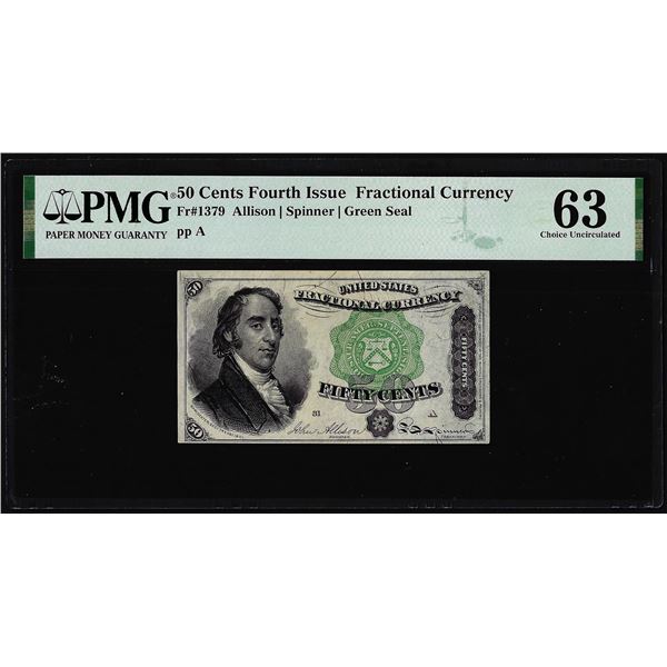 1863 Fourth Issue 50 Cents Fractional Currency Note Fr.1379 PMG Choice Uncirculated 63
