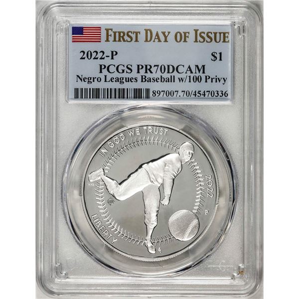 2022-P $1 Proof Negro Leagues Baseball Silver Dollar Coin PCGS PR70DCAM FDOI