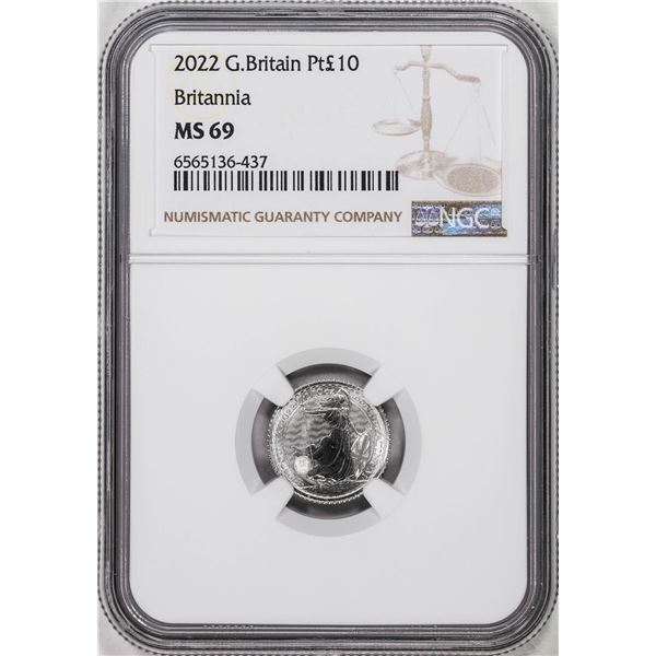 2022 Great Britain 10 Pounds Britannia 1/10oz Platinum Coin NGC MS69
