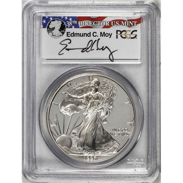 1997-P $1 Proof American Silver Eagle Coin PCGS PR69DCAM Edmund Moy Signature