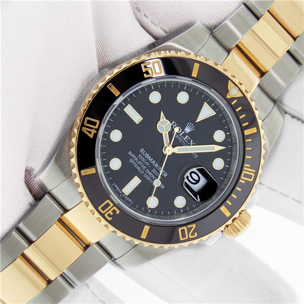 Rolex Men's Two Tone Black Submariner Wristwatch