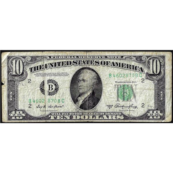 1950A $10 Federal Reserve Note Gutter Fold Error