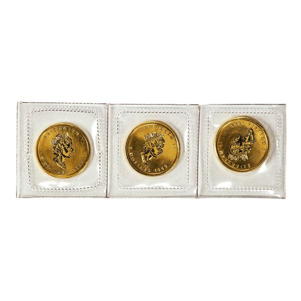 Lot of (3) Sealed 1999 Canadian $5 Maple Leaf Gold Coins
