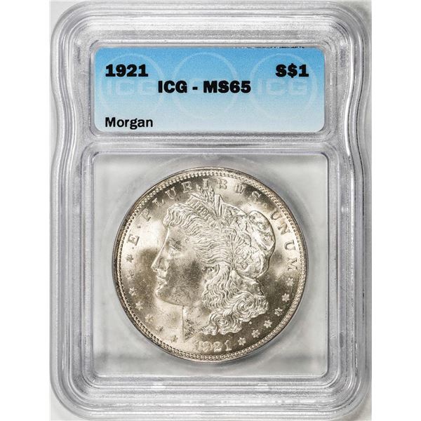 1921 $1 Morgan Silver Dollar Coin ICG MS65