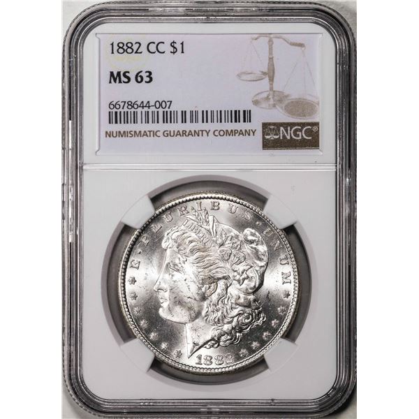 1882-CC $1 Morgan Silver Dollar Coin NGC MS63