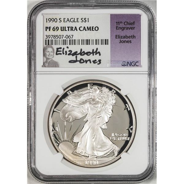 1990-S $1 Proof American Silver Eagle Coin NGC PF69 Ultra Cameo E. Jones Signature