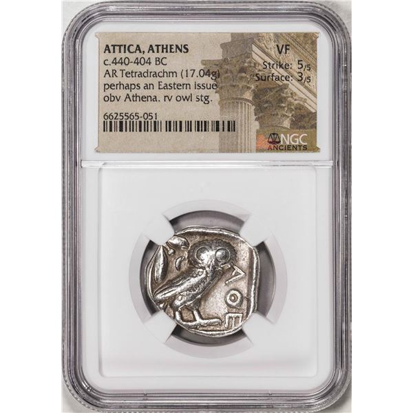 c.440-404 BC Attica Athens AR Tetradrachm Athena Owl Ancient Coin NGC VF