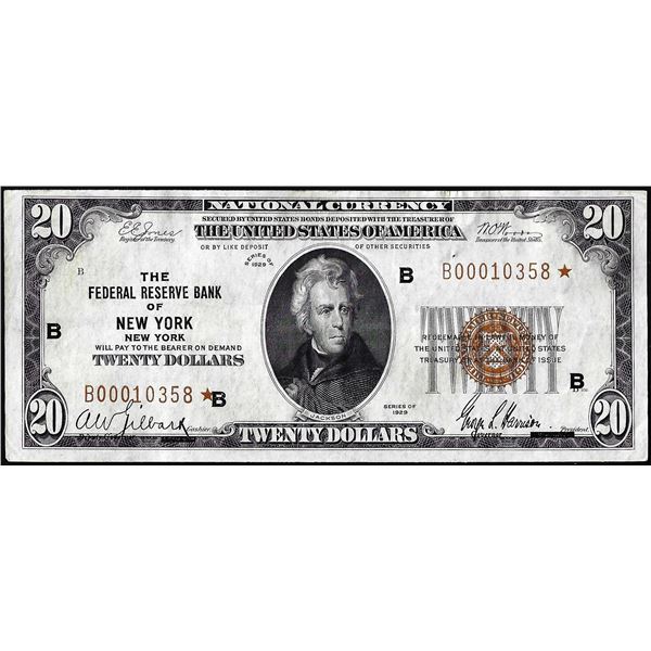 1929 $20 Federal Reserve Bank Star Note New York