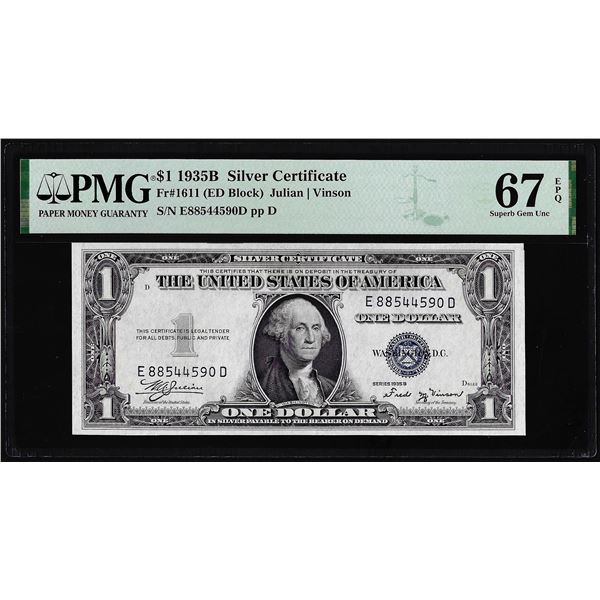 1935B $1 Silver Certificate Note Fr.1611 PMG Superb Gem Uncirculated 67EPQ