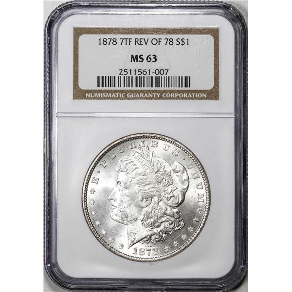 1878 7TF Rev of 1878 $1 Morgan Silver Dollar Coin NGC MS63