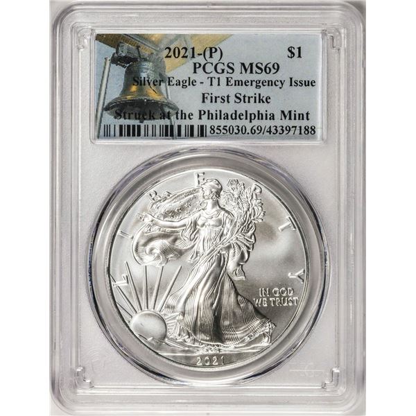 2021-(P) Type 1 $1 American Silver Eagle Coin PCGS MS69 First Strike Emergency Issue