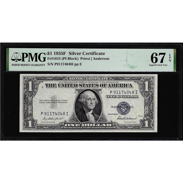 1935F $1 Silver Certificate Note Fr.1615 PMG Superb Gem Uncirculated 67EPQ
