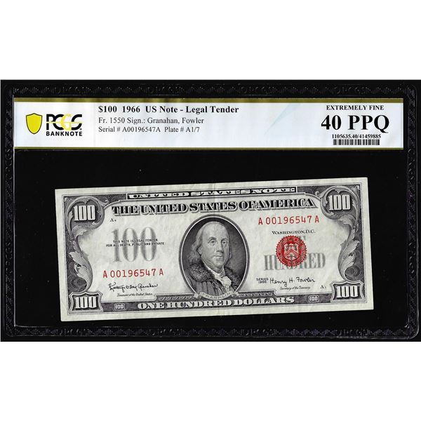 1966 $100 Legal Tender Note Fr.1550 PCGS Extremely Fine 40PPQ