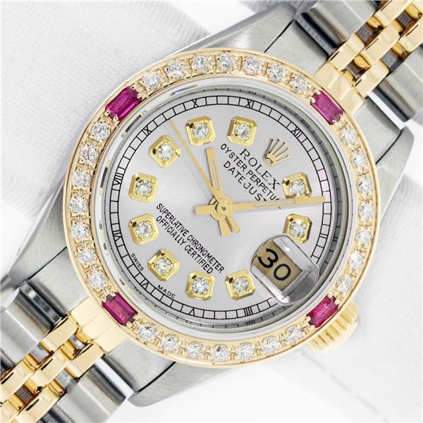 Rolex Ladies Two Tone Diamond and Ruby Datejust Wristwatch