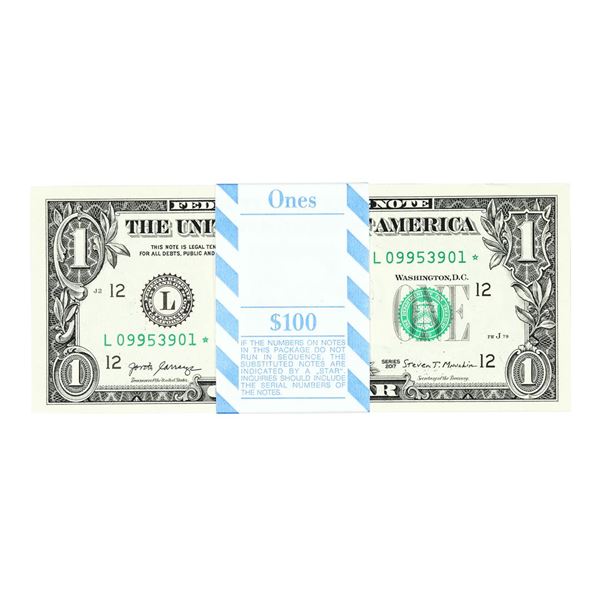 Pack of (100) Consecutive 2017 $1 Federal Reserve STAR Notes San Francisco