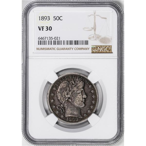 1893 Barber Half Dollar Coin NGC VF30