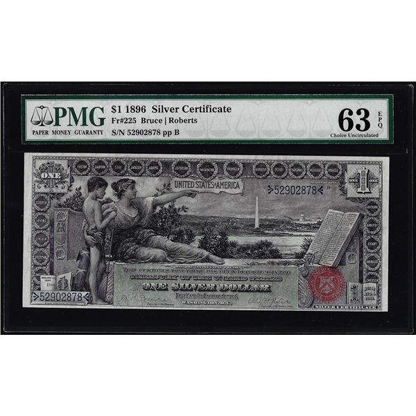 1896 $1 Educational Silver Certificate Note Fr.225 PMG Choice Uncirculated 63EPQ