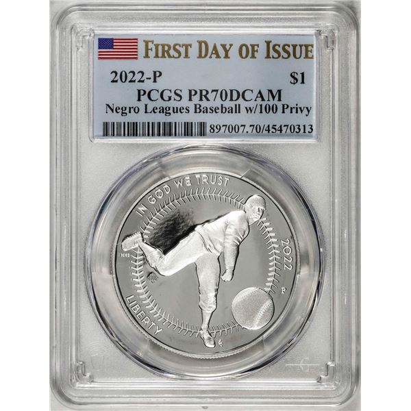 2022-P $1 Proof Negro Leagues Baseball Silver Dollar Coin PCGS PR70DCAM FDOI