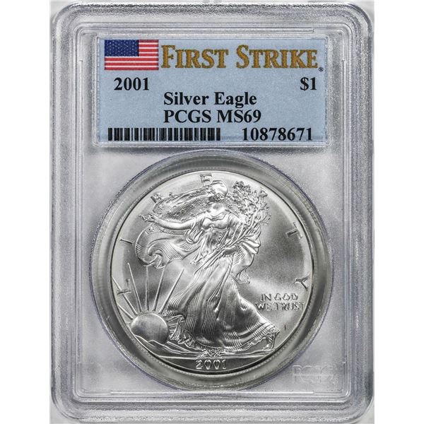 2001 $1 American Silver Eagle Coin PCGS MS69 First Strikes