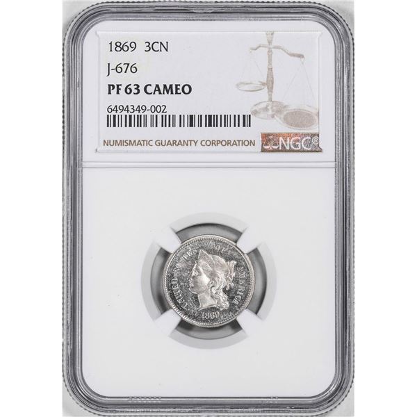 Pattern 1869 Proof Three Cent Nickel Coin J-676 NGC PF63 Cameo