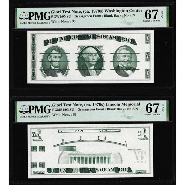Set of Giori Test Note Washington & Lincoln Memorial PMG Superb Gem Unc 67EPQ