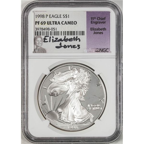 1998-P $1 Proof American Silver Eagle Coin NGC PF69 Ultra Cameo E. Jones Signature