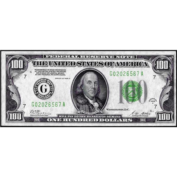 1928A $100 Federal Reserve Note Chicago Redeemable in Gold
