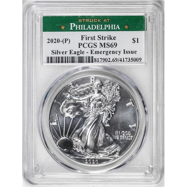 2020-(P) $1 American Silver Eagle Coin PCGS MS69 Emergency Issue Philadelphia