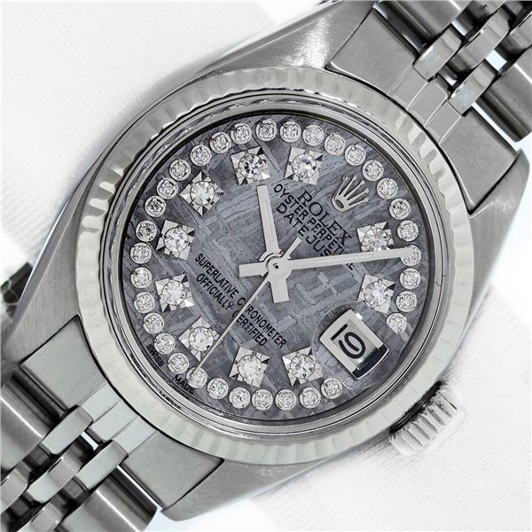 Rolex Ladies Stainless Meteorite String Diamond Datejust Wristwatch