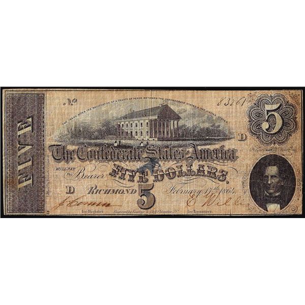 1864 $5 Confederate States of America Note