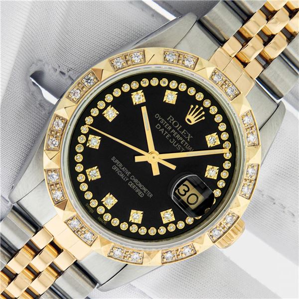 Rolex Men's Two Tone Diamond Datejust Wristwatch with Rolex Box